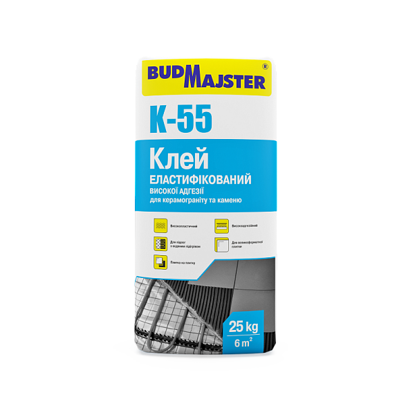 Клей BUDMajster еластифікований високої адгезії, універсальний, 25 кг